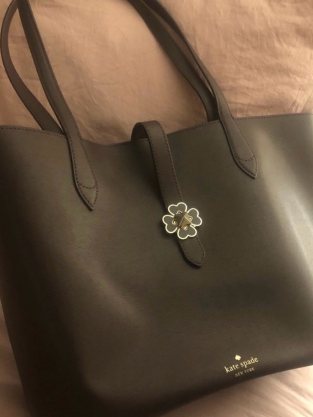 kate spade New York Deep Plum Leather Tote with Floral Turnlock